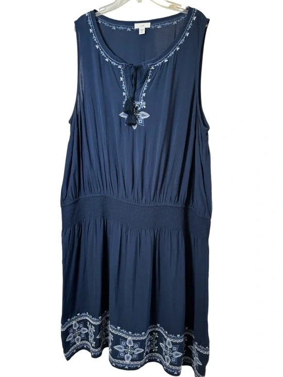 J. Jill Sleeveless Navy Embroidered Midi Dress Women’s XLP - Picture 2 of 9